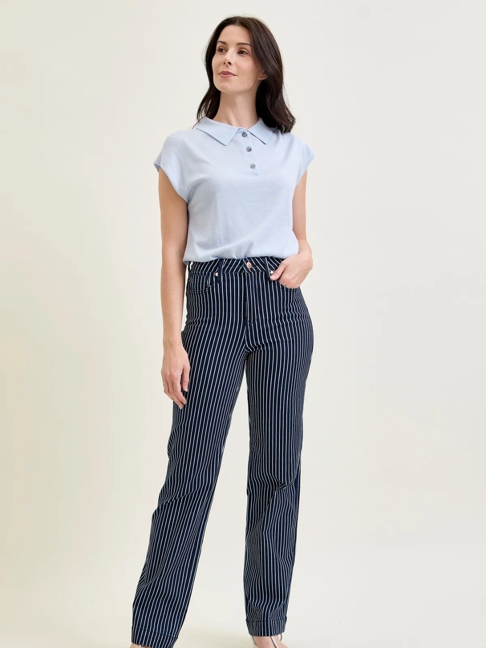 Judy Blue NWT 14W Pinstripe Straight Leg Jeans Dark Wash High Rise Stretch